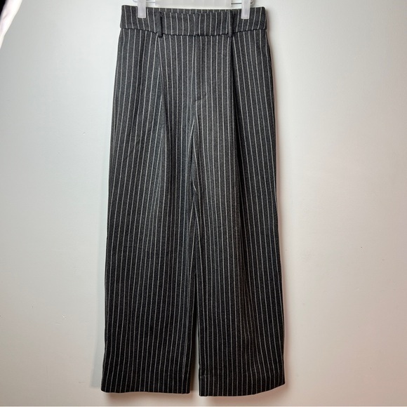 Elodie Pants - Elodie Pinstripe Wide Leg Trousers | Gray & White | Tailored Fit | Size Small